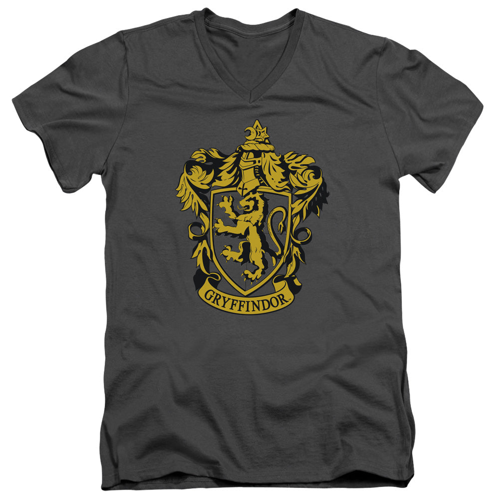 Harry Potter Gryffindor Crest Mens Slim Fit V-Neck T Shirt Charcoal