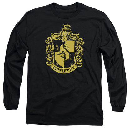 Harry Potter Hufflepuff Crest Mens Long Sleeve Shirt Black Officially Licensed