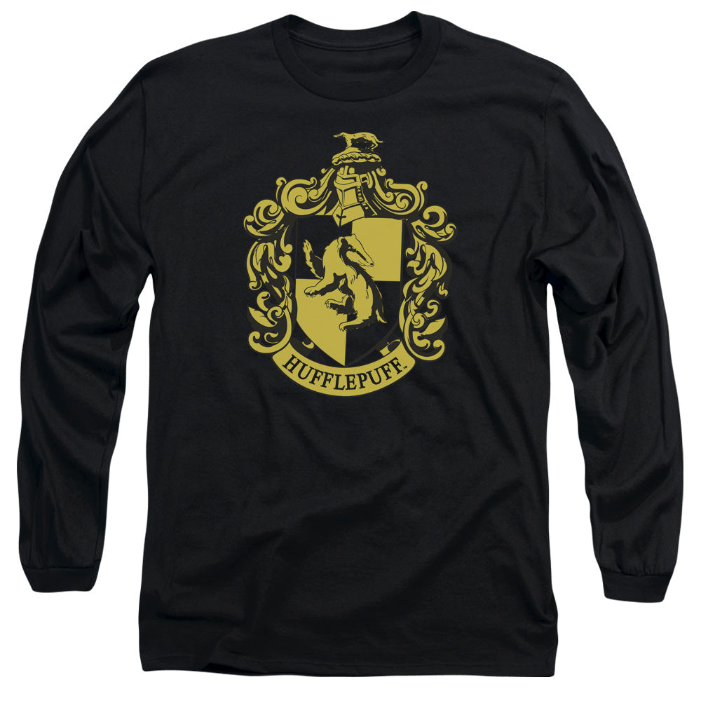 Harry Potter Hufflepuff Crest Mens Long Sleeve Shirt Black Officially Licensed