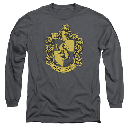 Harry Potter Hufflepuff Crest Mens Long Sleeve Shirt Charcoal Officially Licensed