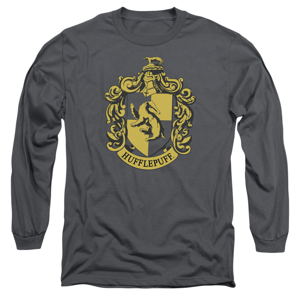 Harry Potter Hufflepuff Crest Mens Long Sleeve Shirt Charcoal Officially Licensed