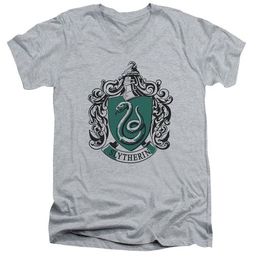 Harry Potter Slytherin Crest Mens Slim Fit V-Neck T Shirt Athletic Heather