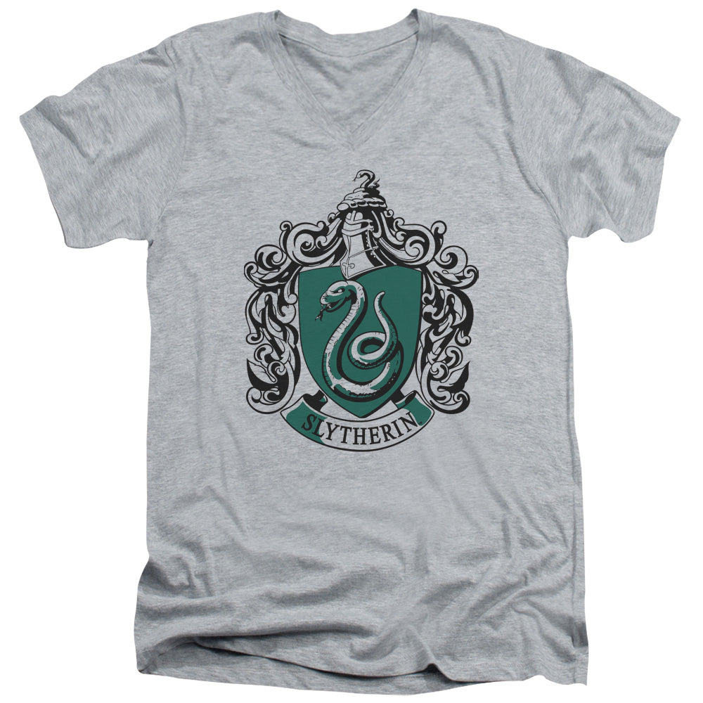 Harry Potter Slytherin Crest Mens Slim Fit V-Neck T Shirt Athletic Heather