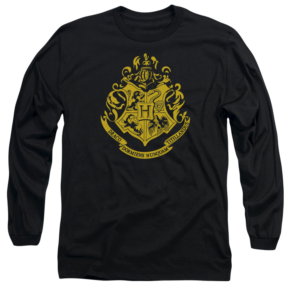 Harry Potter Hogwarts Crest Mens Long Sleeve Shirt Black Officially Licensed