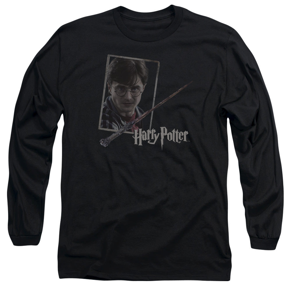 Harry Potter Harrys Wand Portrait Mens Long Sleeve Shirt Black Officially Licensed