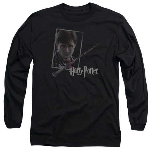 Harry Potter Harrys Wand Portrait Mens Long Sleeve Shirt Black Officially Licensed