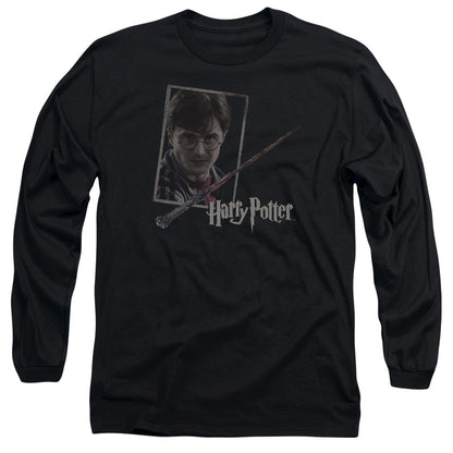 Harry Potter Harrys Wand Portrait Mens Long Sleeve Shirt Black Officially Licensed