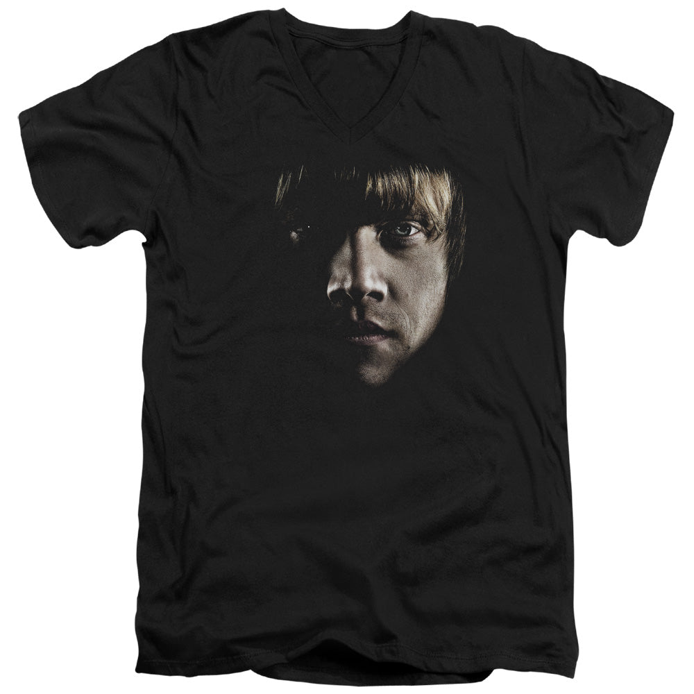 Harry Potter Ron Poster Head Mens Slim Fit V-Neck T Shirt Black