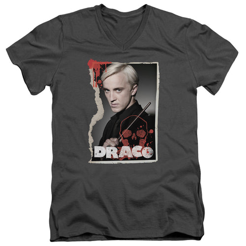 Harry Potter Draco Frame Mens Slim Fit V-Neck T Shirt Charcoal