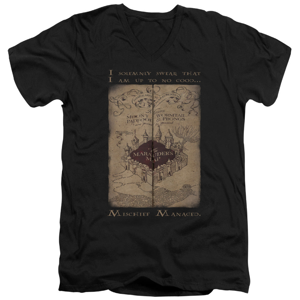 Harry Potter Marauders Map Words Mens Slim Fit V-Neck T Shirt Black