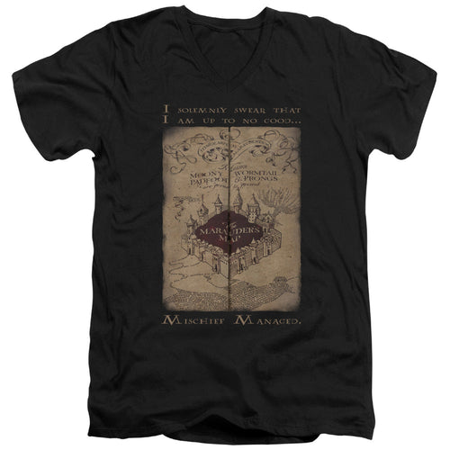 Harry Potter Marauders Map Words Mens Slim Fit V-Neck T Shirt Black