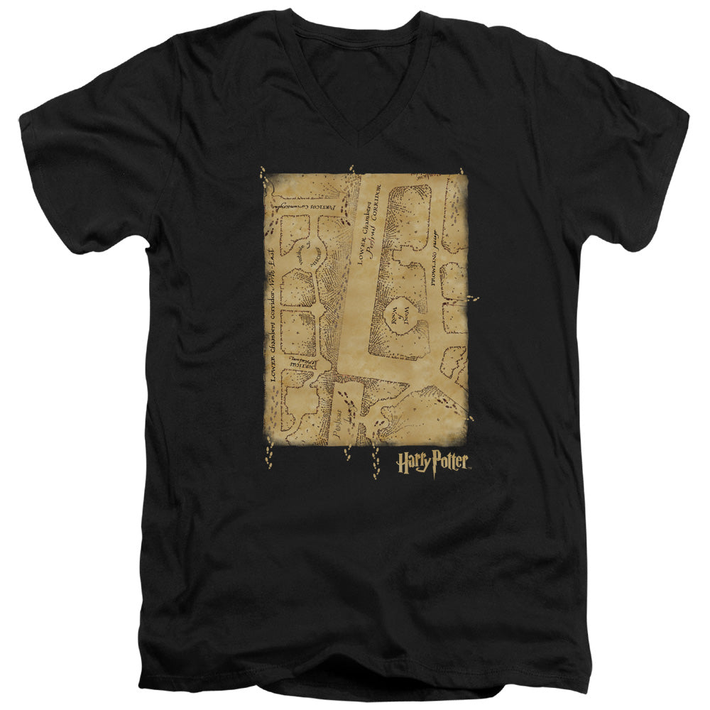 Harry Potter Marauders Map Interior Mens Slim Fit V-Neck T Shirt Black