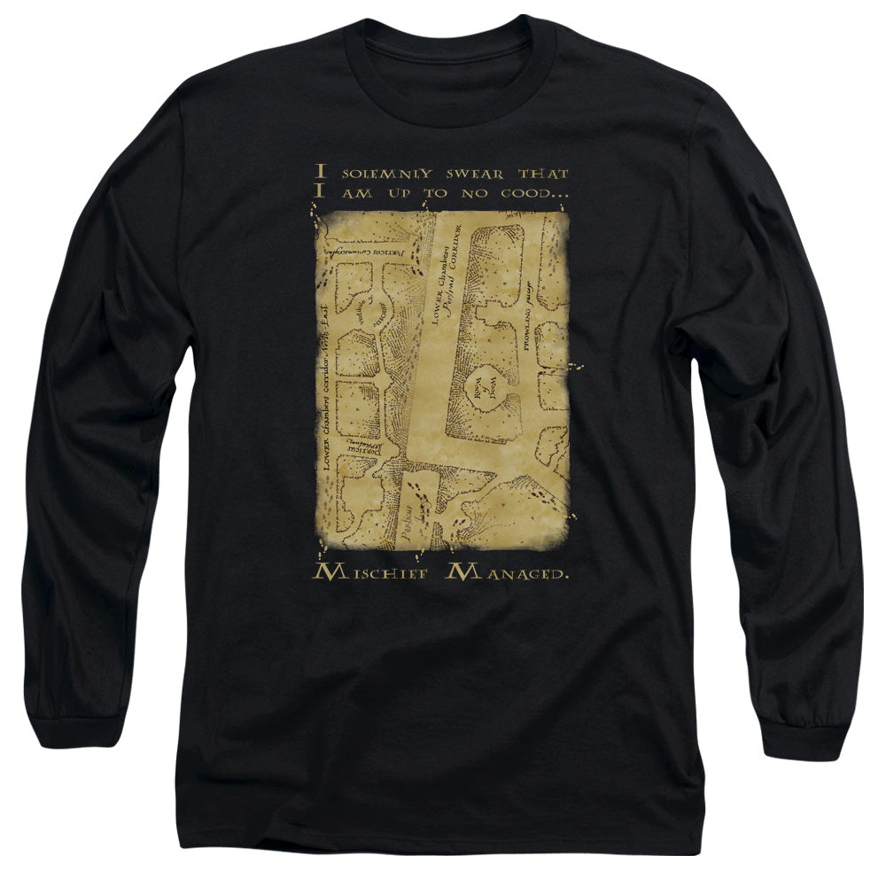 Harry Potter Marauders Map Interior Words Mens Long Sleeve Shirt Black Officially Licensed