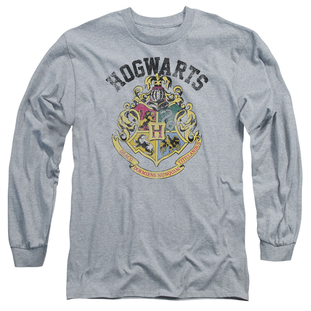 Harry Potter Hogwarts Crest Mens Long Sleeve Shirt Athletic Heather Officially Licensed