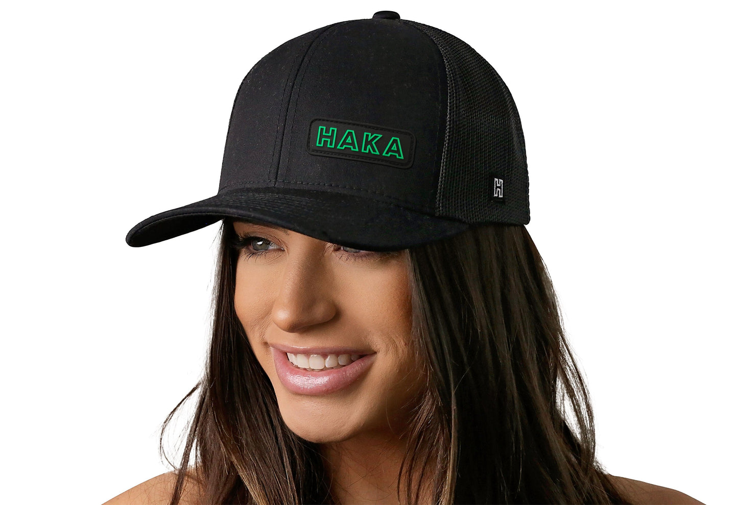 Haka Branded Trucker Haka Hat Black Rubber Patch Snapback