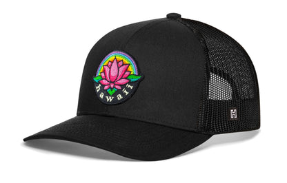 Hawaii Aloha Trucker Haka Hat Black HI Flower Snapback