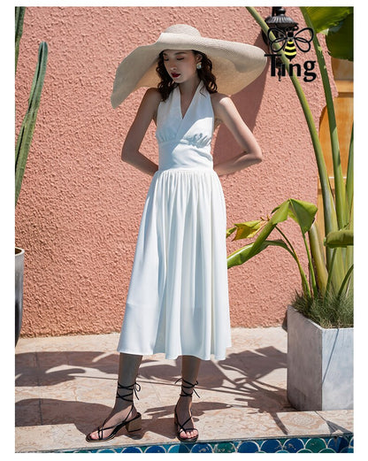 Marilyn Monroe White V-Neck Halter Dress