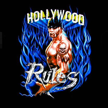 Hulk Hogan Blue Flame Hollywood Rules Mens T Shirt Black