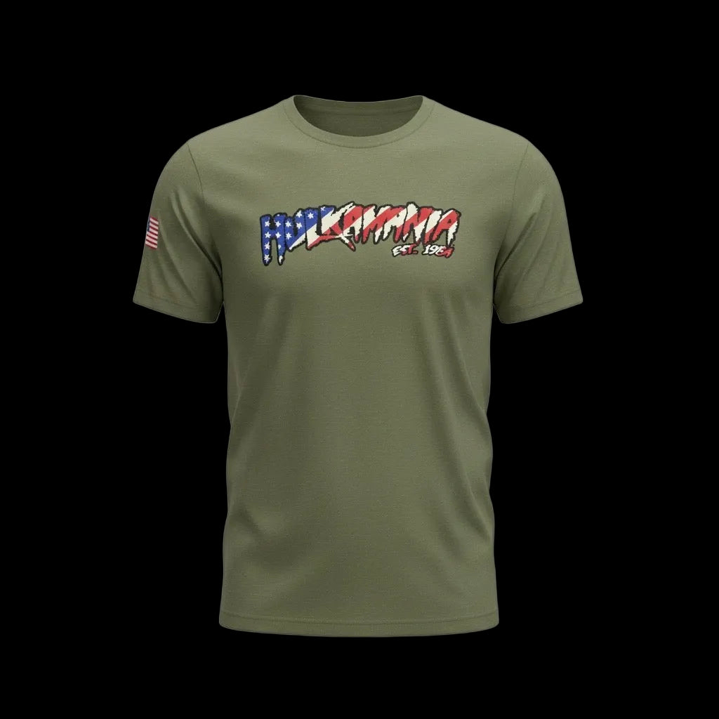 Hulk Hogan American Flag Hulkamania Mens T Shirt Green