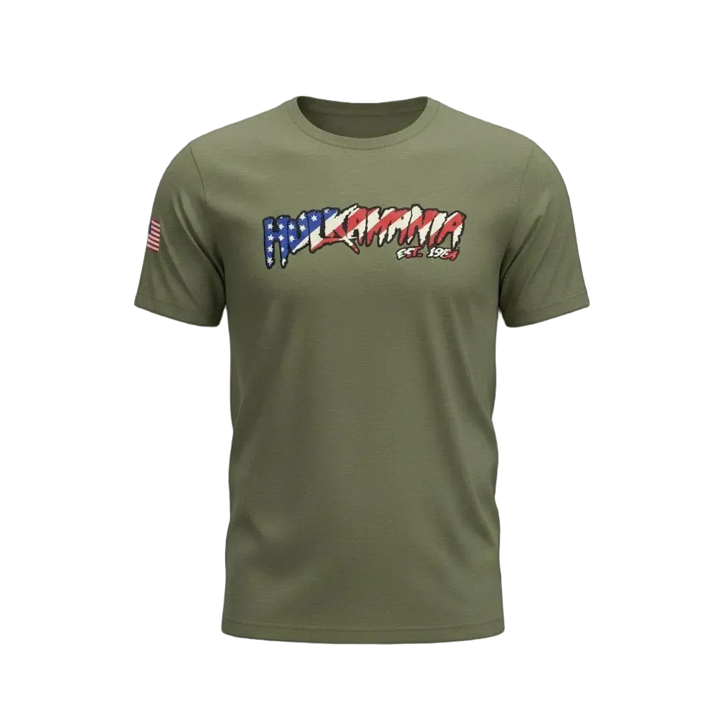 Hulk Hogan American Flag Hulkamania Mens T Shirt Green