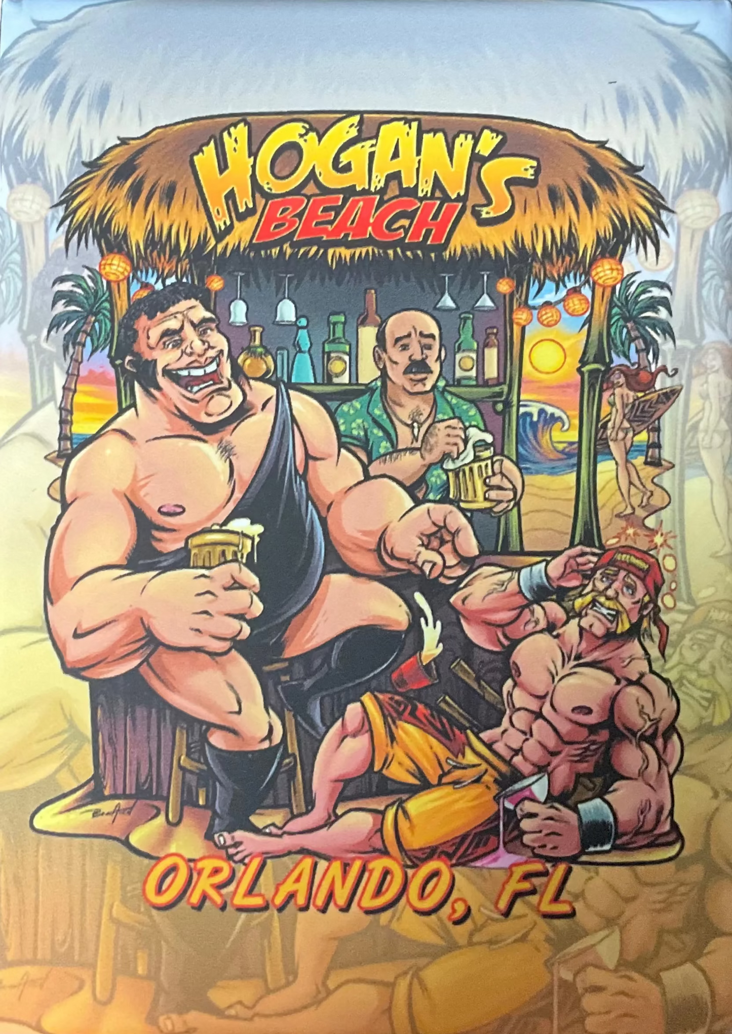 Hulk Hogan Andre The Giant Hogan's Beach Bar Flat Magnet Matte