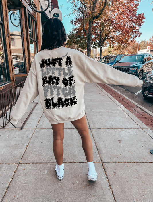 Just A Little Ray Of Pitch Black Pullover Womens Crewneck Sweatshirt White