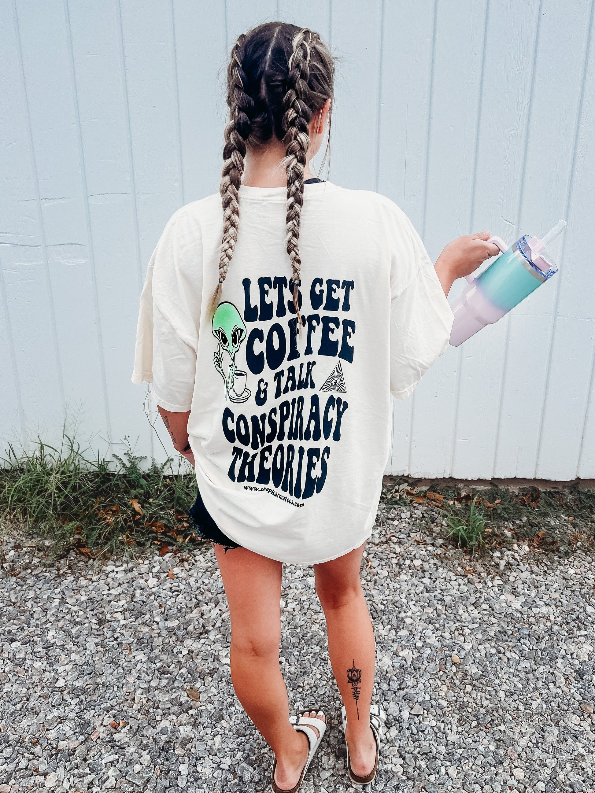 Let’s Get Coffee and Talk Conspiracy Theories Graphic Tee Womens T Shirt