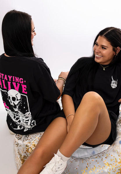 Staying Alive Graphic Tee Womens T Shirt Black