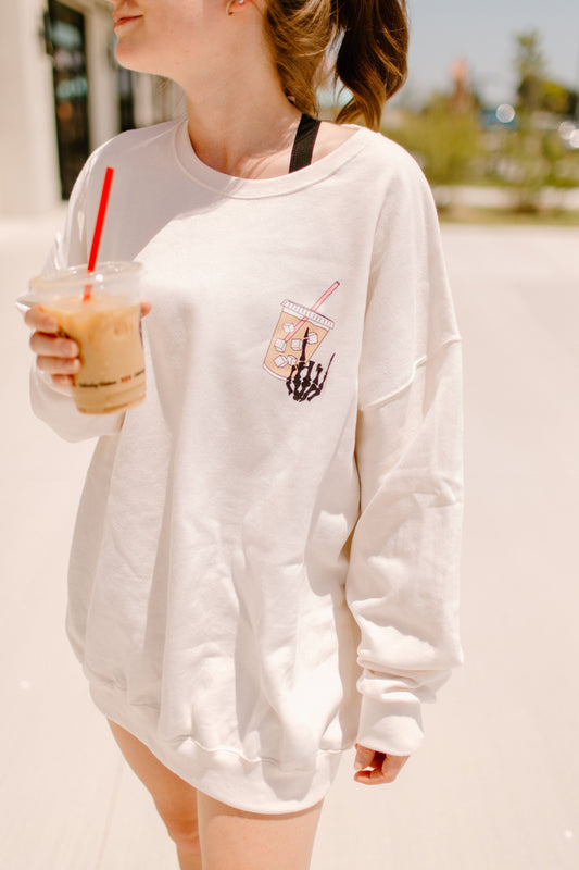 Fueled By Coffee and Anxiety Graphic Womens Crewneck Sweatshirt