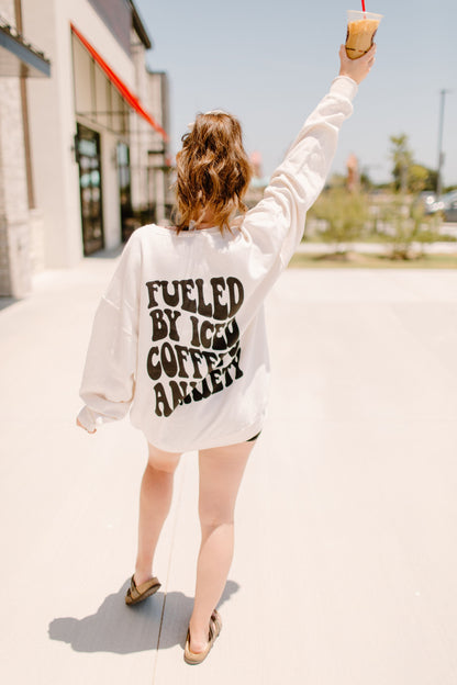 Fueled By Iced Coffee and Anxiety Graphic Tee Womens T Shirt or Sweatshirt Hoodie