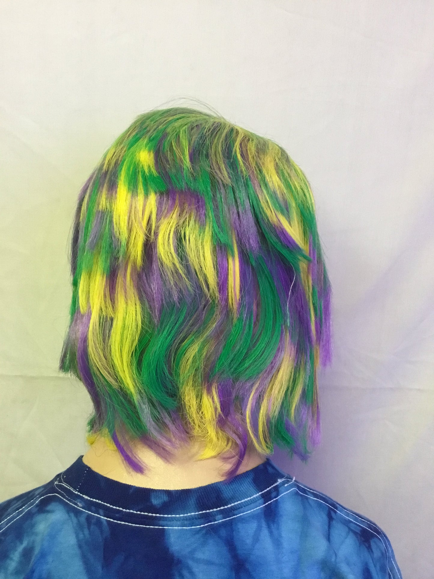 Mardi Gras Choppy Yellow Green Purple Layered Fat Tuesday Party Wig