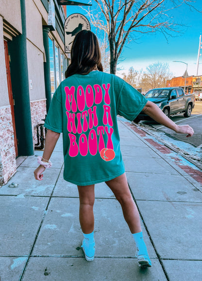 Moody With A Booty Graphic Tee Womens T Shirt Neon Pink and Coral