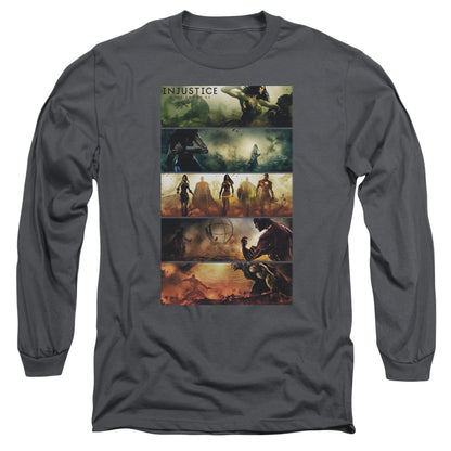 Injustice Gods Among Us Panels Mens Long Sleeve Shirt Charcoal Officially Licensed