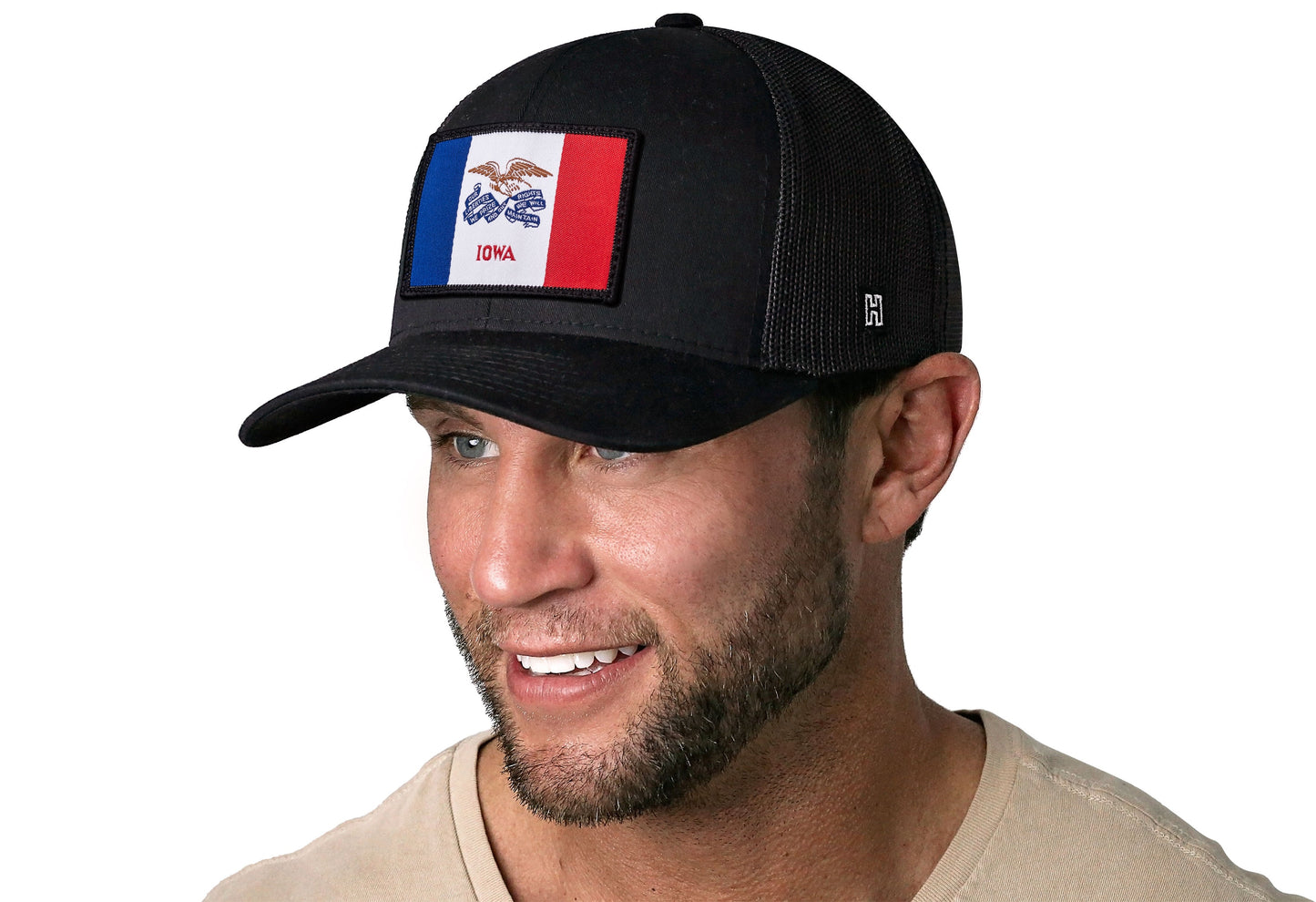 Iowa Flag Trucker Haka Hat Black Iowa Flag Snapback