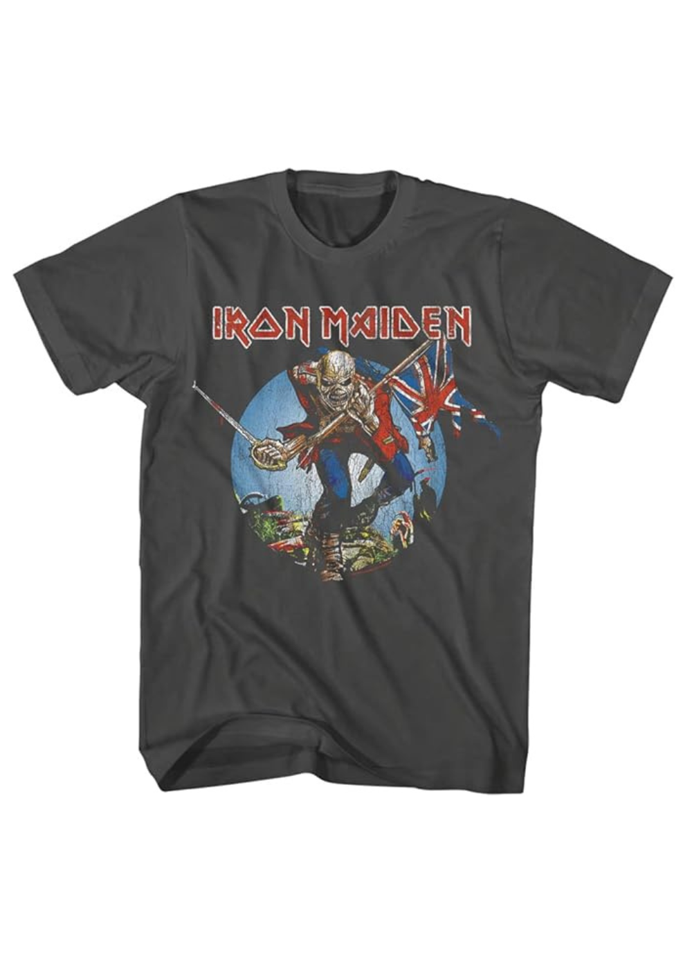 Iron Maiden The Trooper Tour Band Tee Oversized Vintage Graphic Womens T Shirt Dark Grey