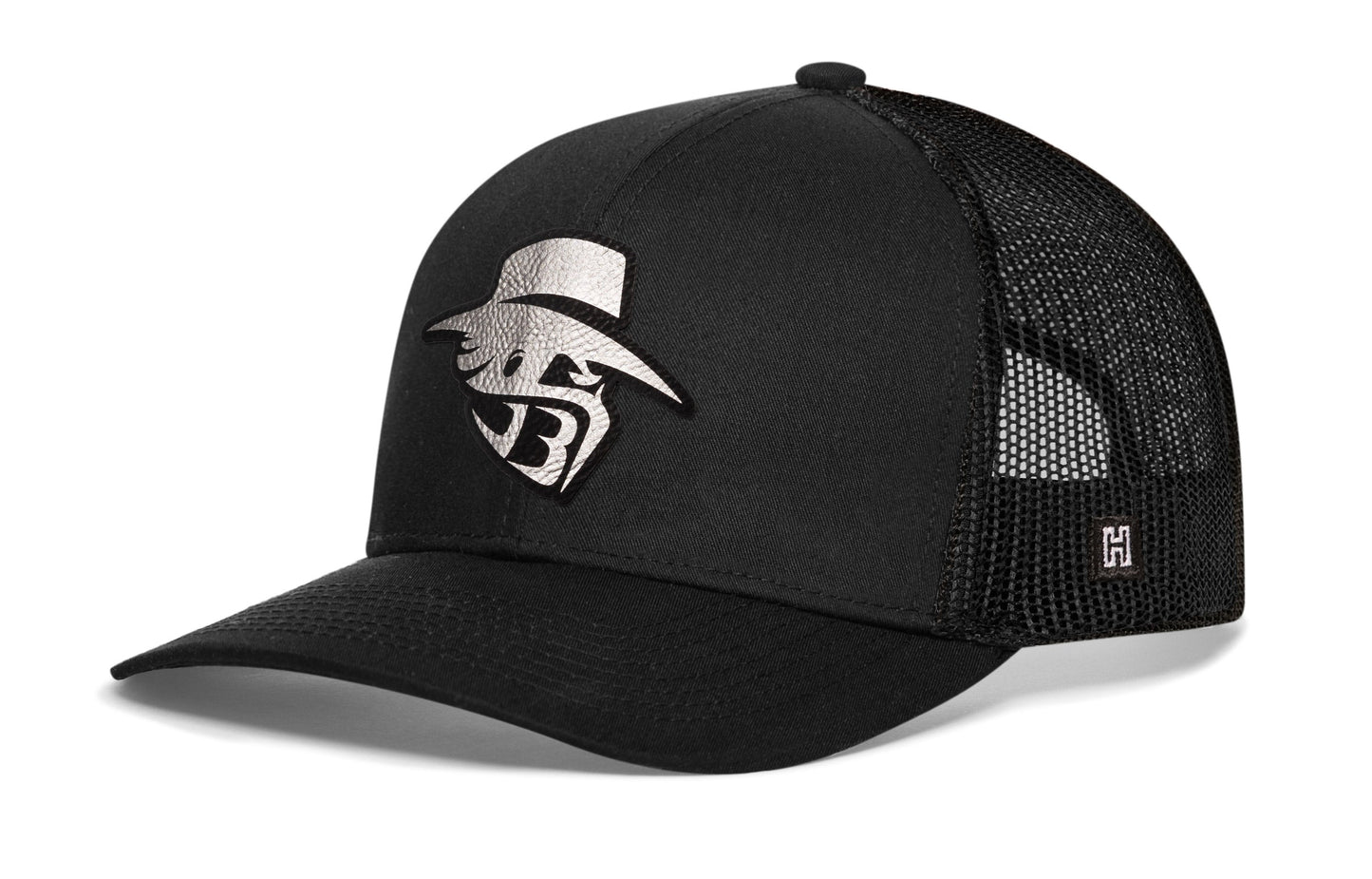 JBR Silver Logo Haka Hat Black Metallic Leather Snapback