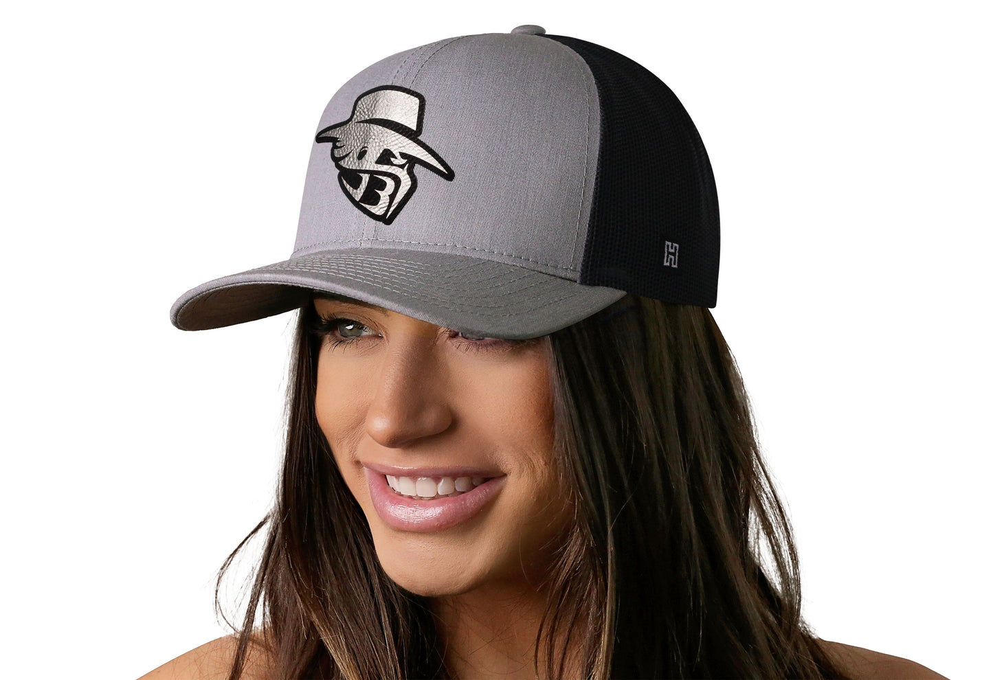 JBR Silver Logo Haka Hat Gray Black Metallic Leather Snapback