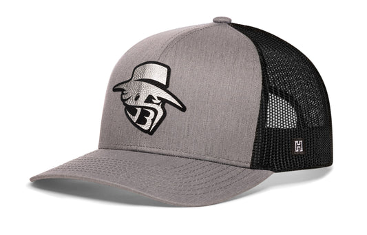 JBR Silver Logo Haka Hat Gray Black Metallic Leather Snapback