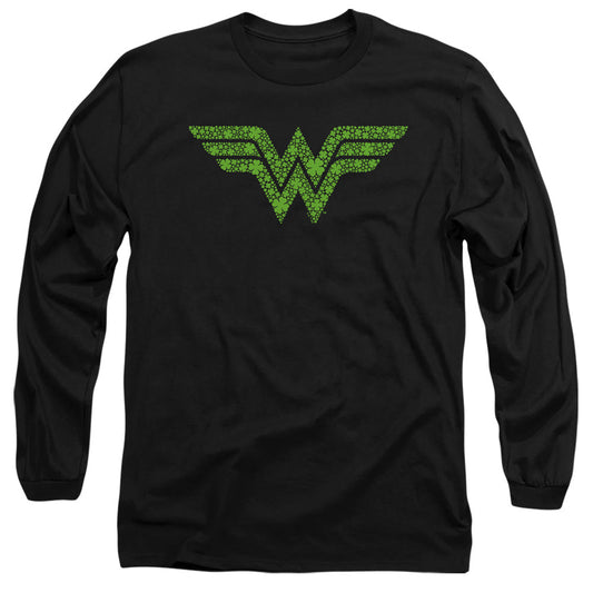 Wonder Woman St. Patrick'S Day Shamrock Logo Mens Long Sleeve Shirt Black Officially Licensed