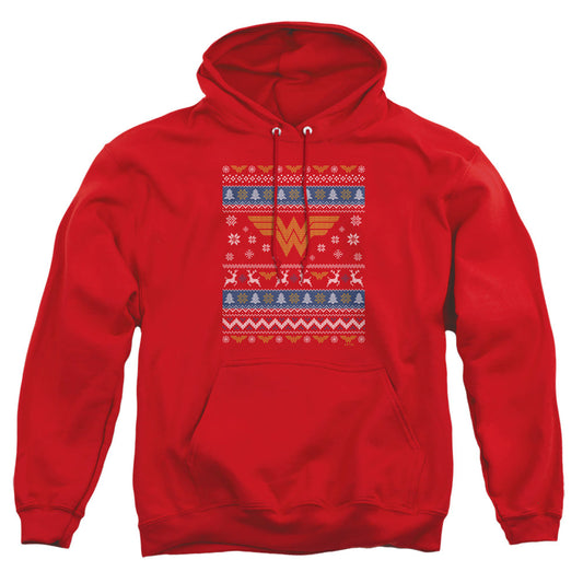 Wonder Woman Ugly Christmas Logo Mens Hoodie Red