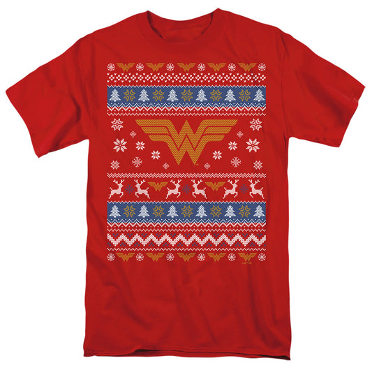 Wonder Woman Ugly Christmas Logo Mens T Shirt Red