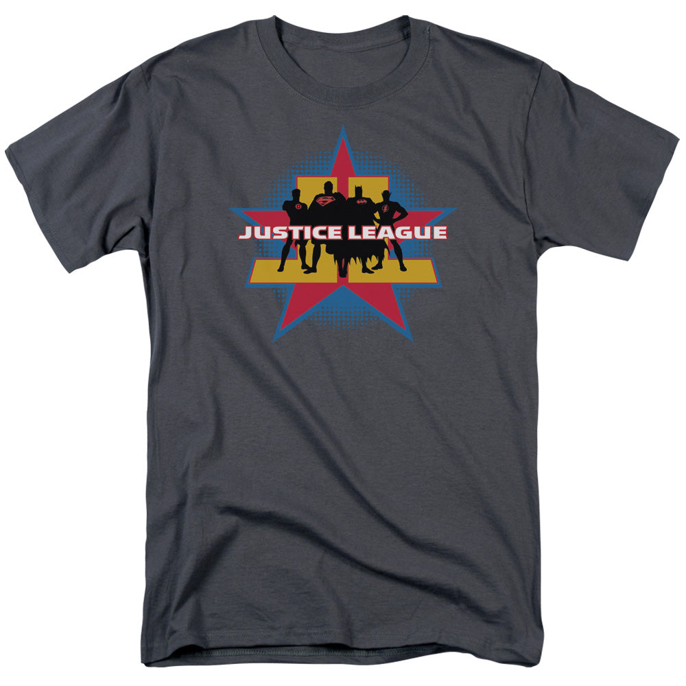 Justice League Of America Stand Tall Mens T Shirt Charcoal