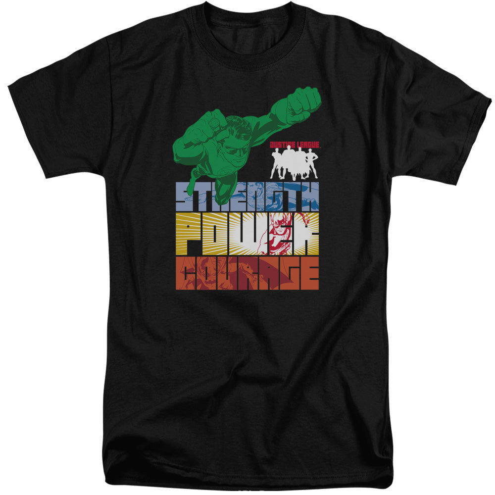 Justice League Heroic Qualities Mens Tall T Shirt Black