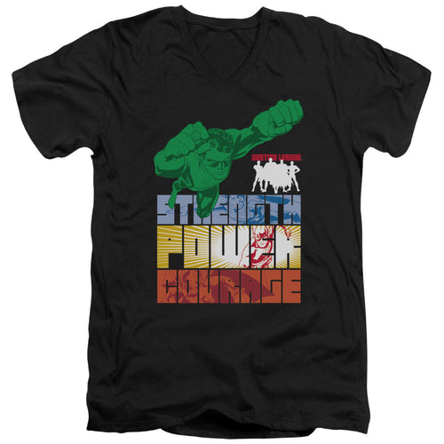 Justice League Heroic Qualities Mens Slim Fit V-Neck T Shirt Black
