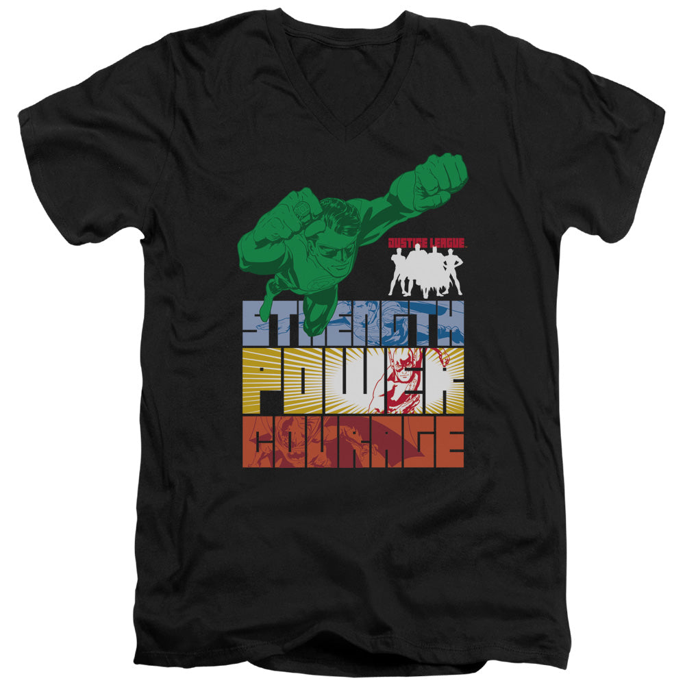 Justice League Heroic Qualities Mens Slim Fit V-Neck T Shirt Black