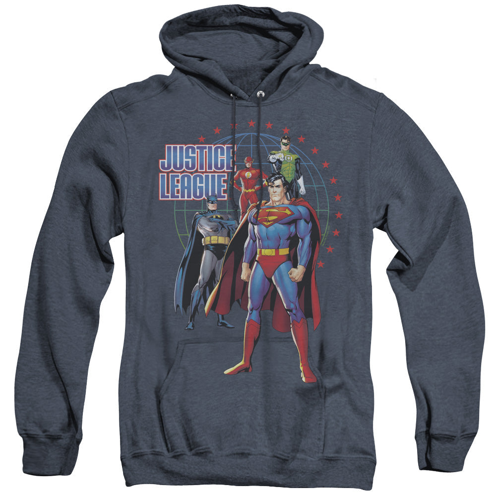 Justice League Protectors Heather Mens Hoodie Navy Blue