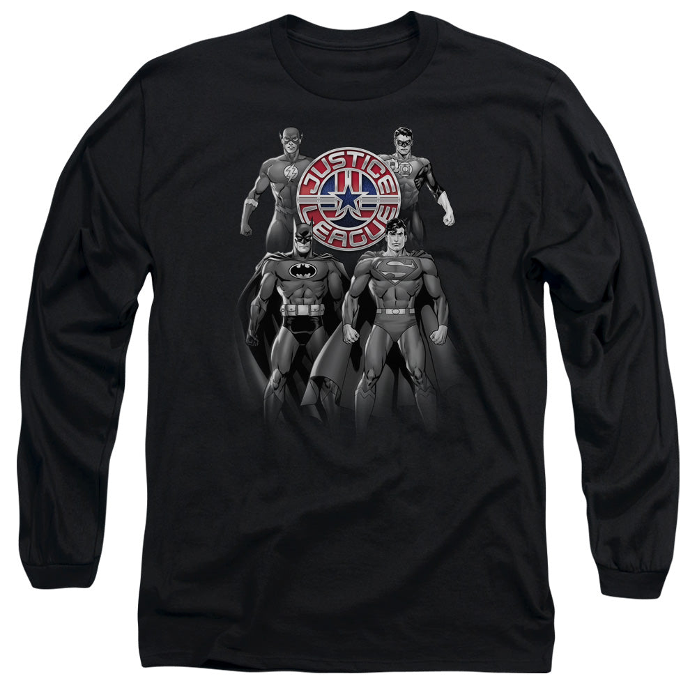 Justice League Shades of Gray Mens Long Sleeve Shirt Black