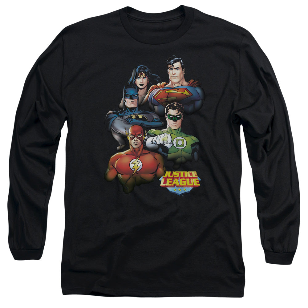Jla Group Portrait Mens Long Sleeve Shirt Black Officially Licensed