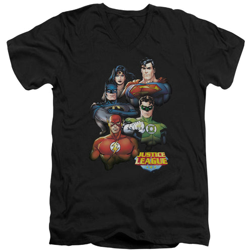 Justice League Group Portrait Mens Slim Fit V-Neck T Shirt Black