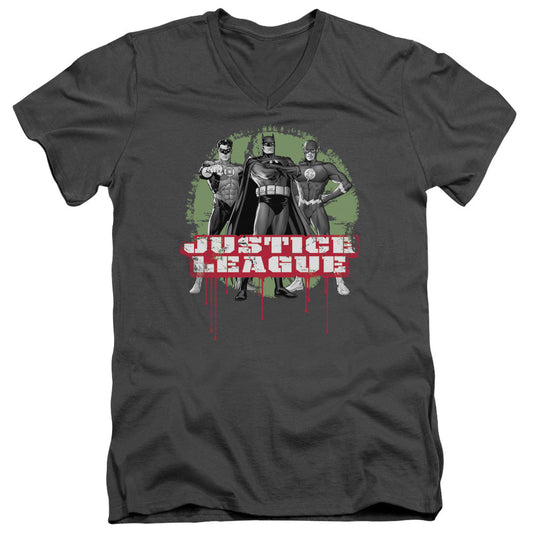 Justice League Justice League Trio Mens Slim Fit V-Neck T Shirt Charcoal